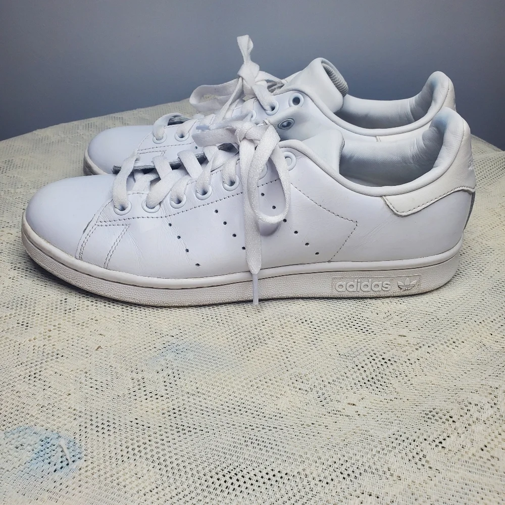 Adidas Stan‎ Smith all white leather sneakers men's size 7.5